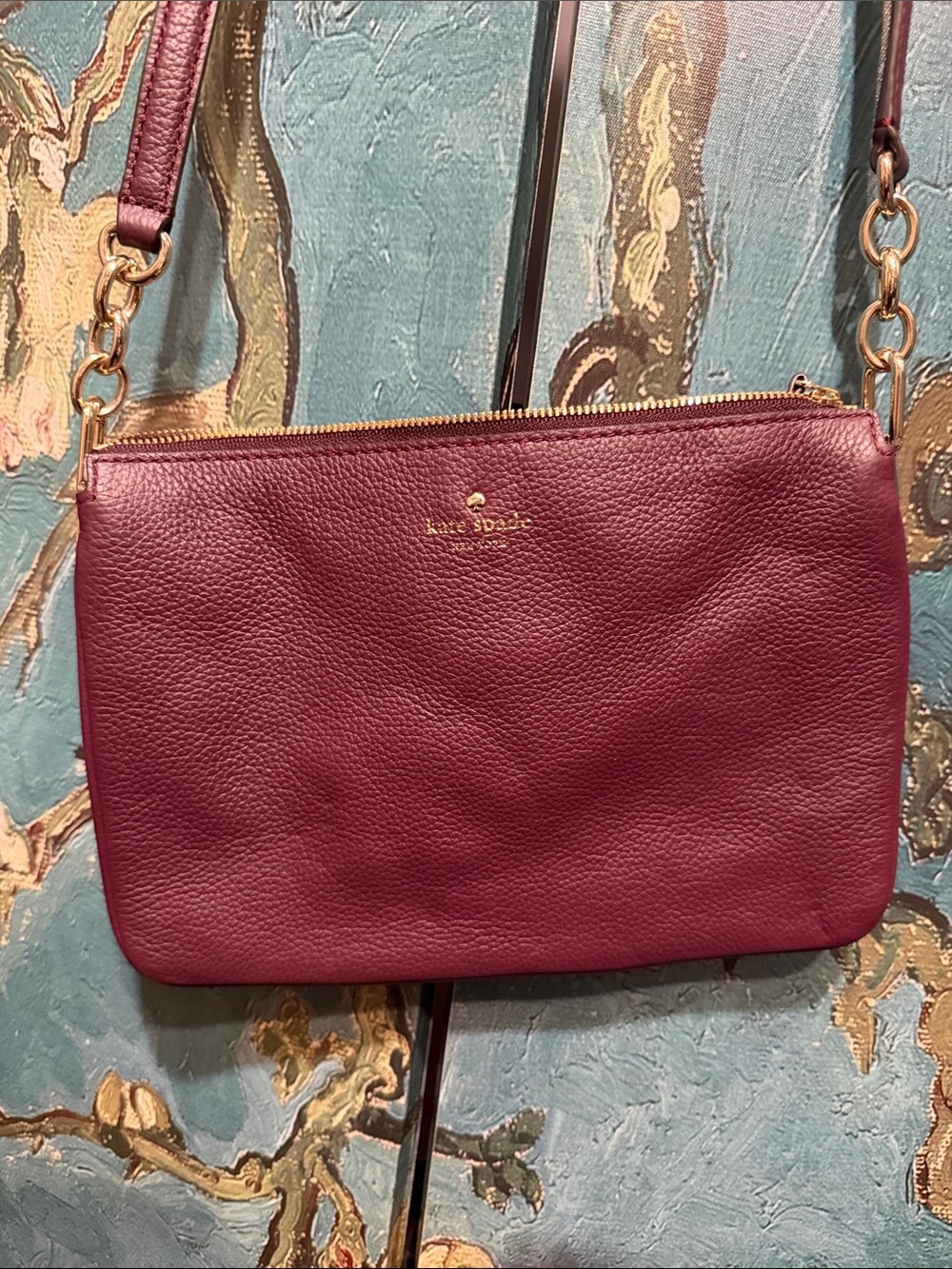 kate spade Pebbled Leather Crossbody in Wine
